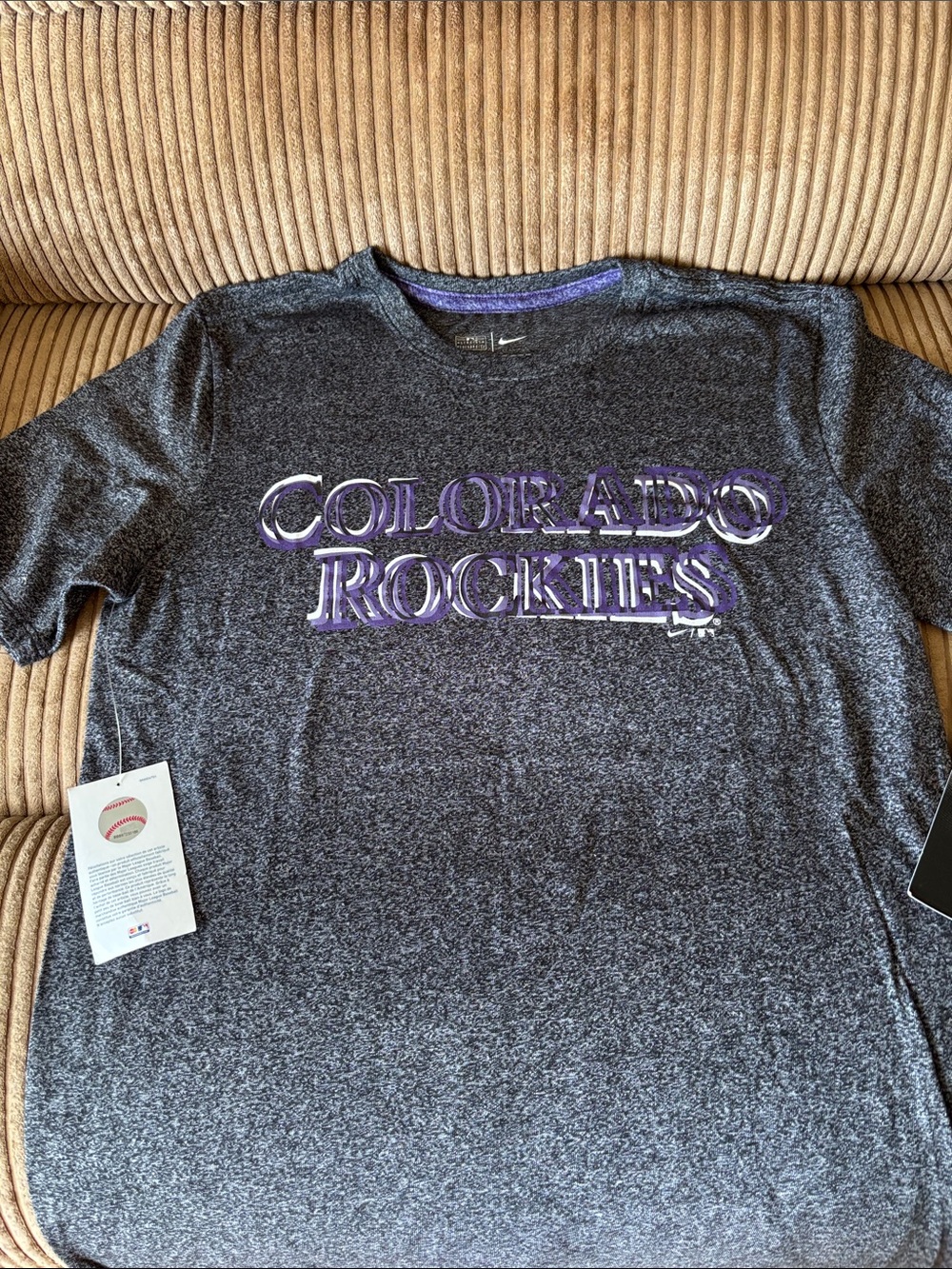 Nike Men Colorado Rockies Heather Charcoal Tee with Purple Logo